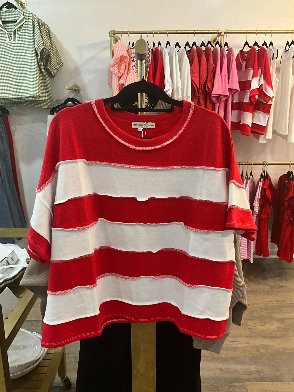 Striped solid back 3/4 sleeve