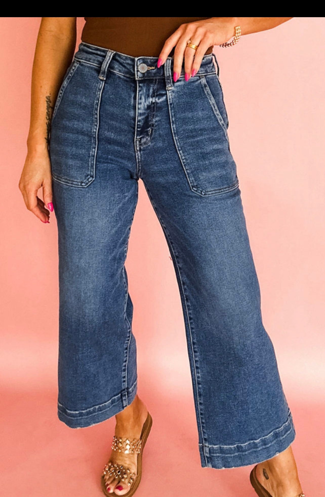 Cropped high rise wide leg