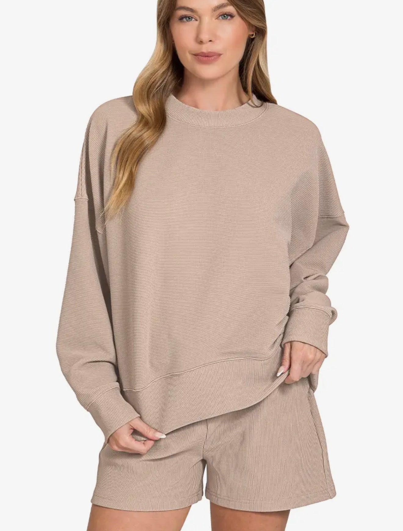 ZEN short 2 piece long sleeve taupe