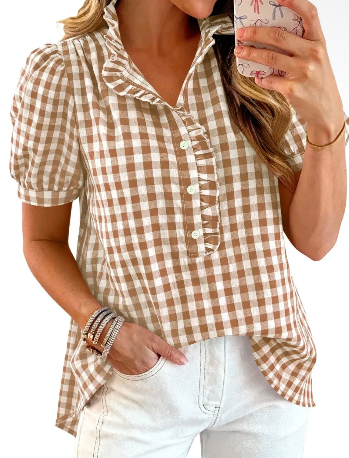 Gingham puff sleeve
