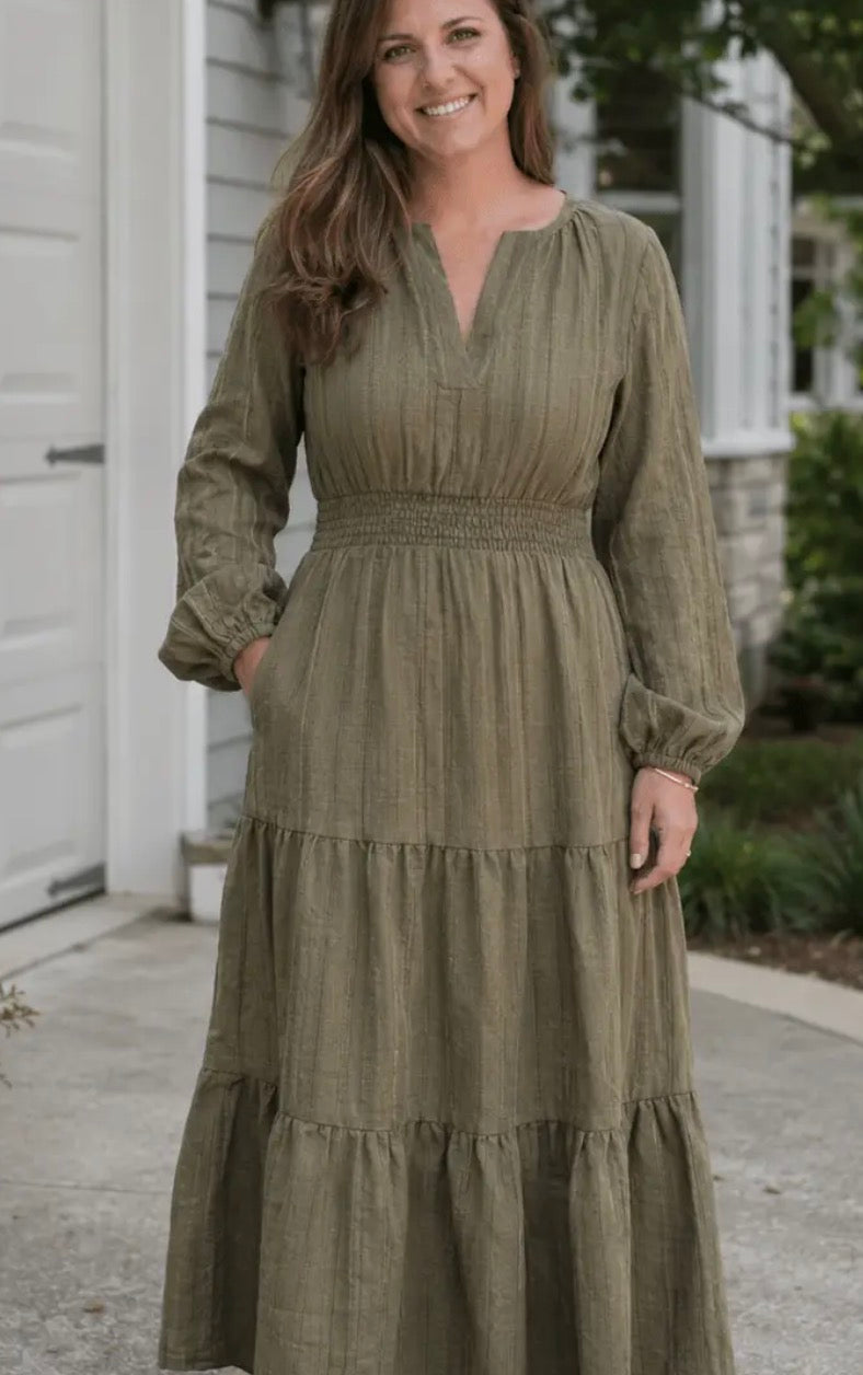 Long green maxi velvet dress