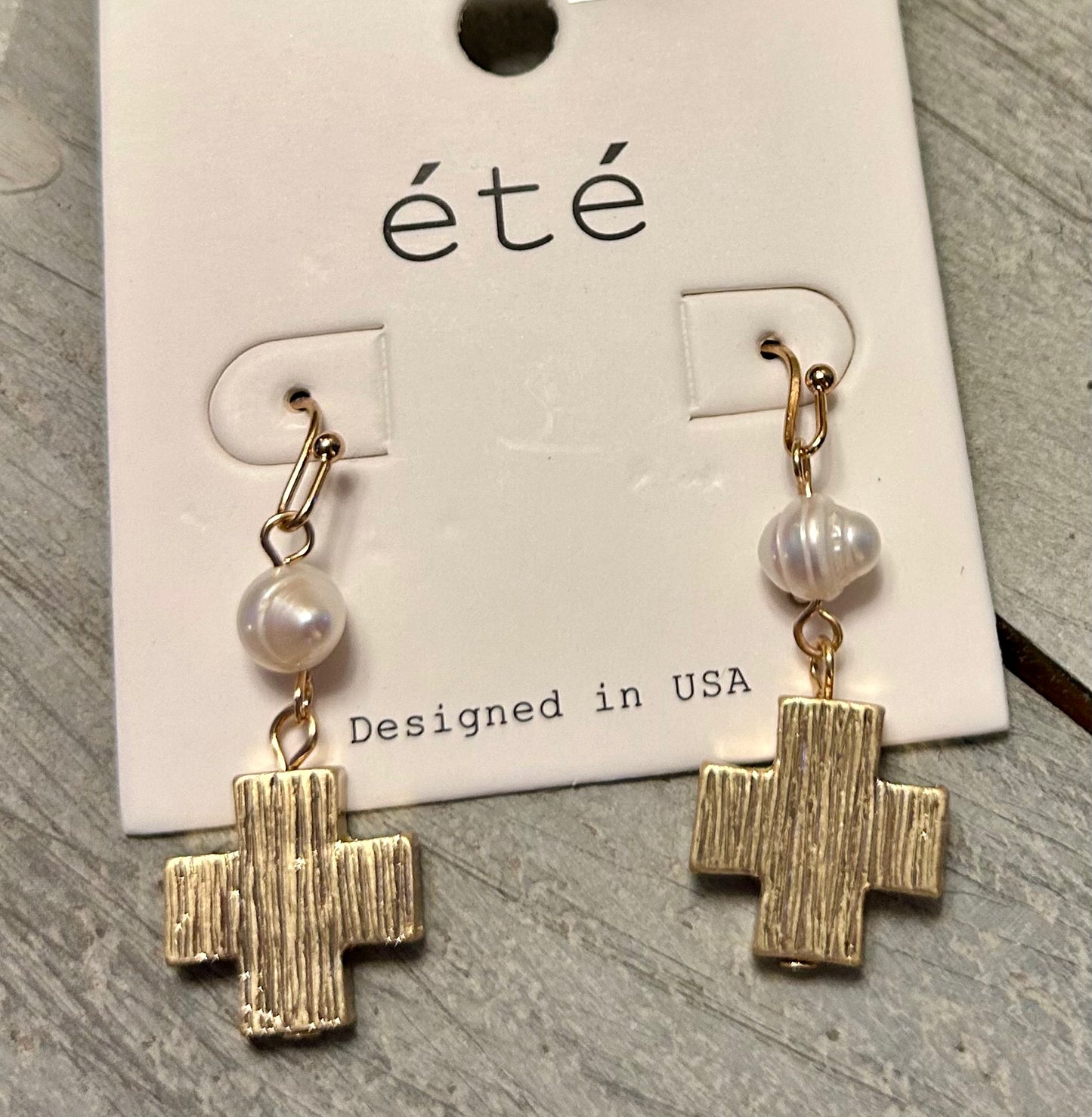 Pearl cross heart earrings