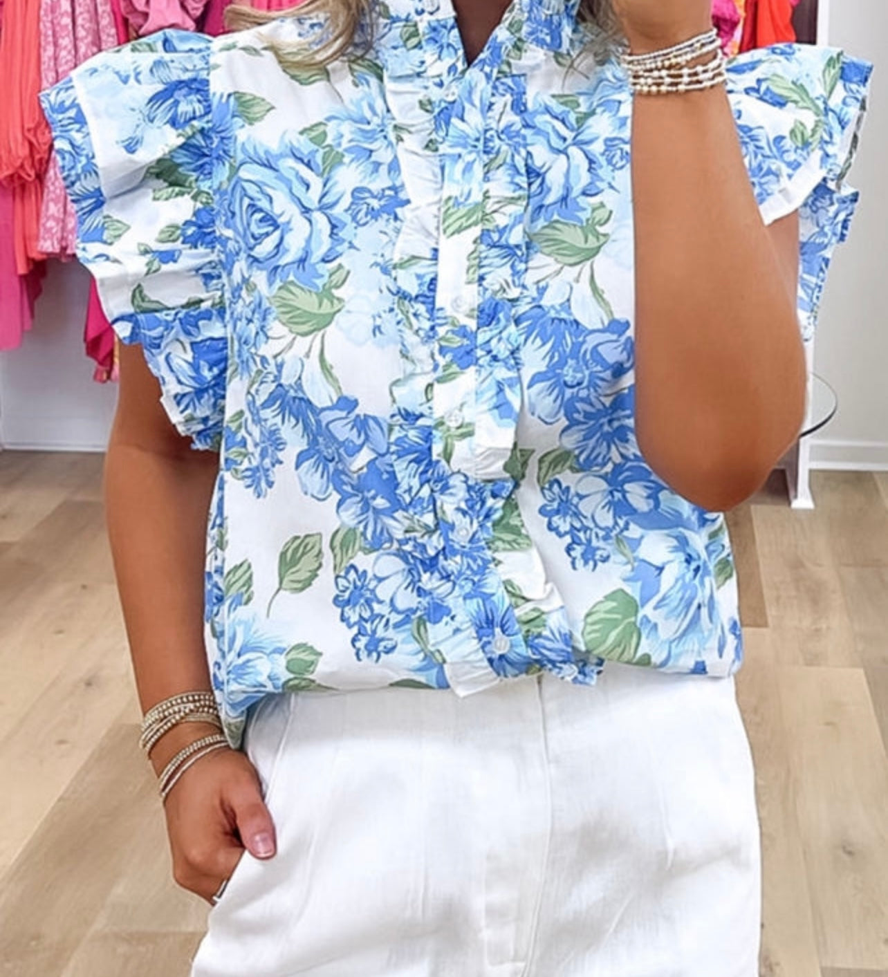 Floral print puff sleeve top