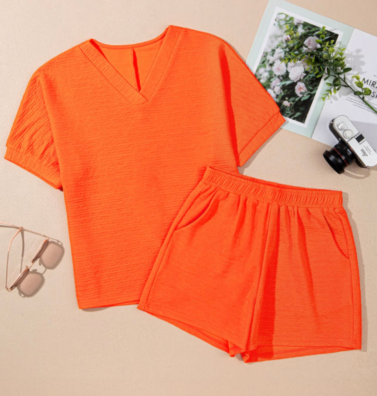 2 piece orange short set