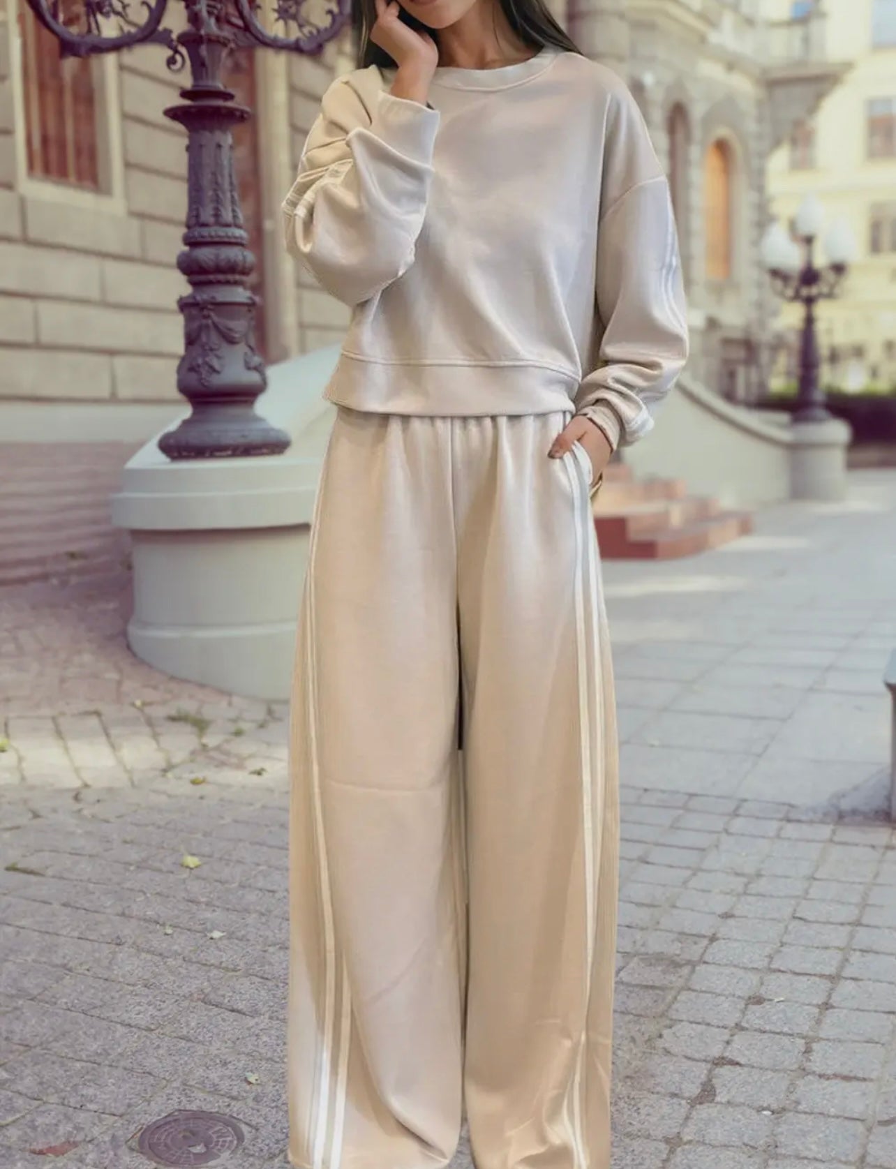 2 piece oatmeal set with stripe