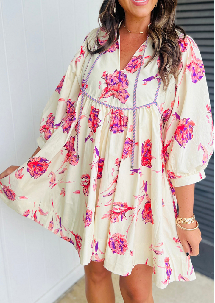 Pink floral balloon dress