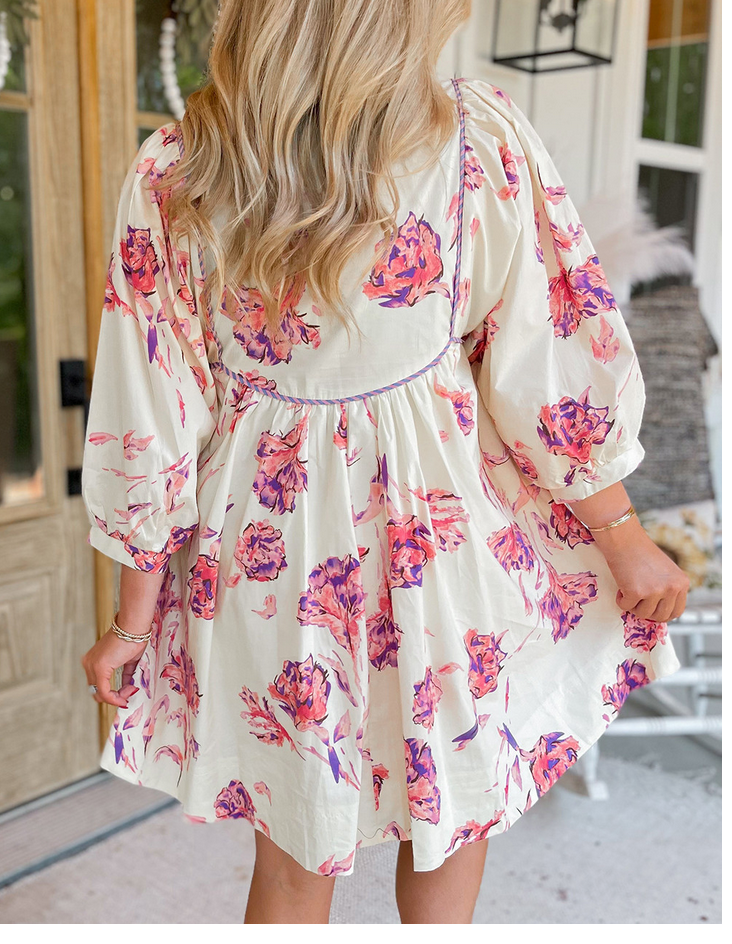 Pink floral balloon dress