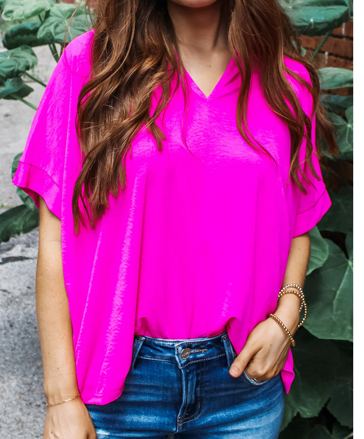 Bright pink V neck top