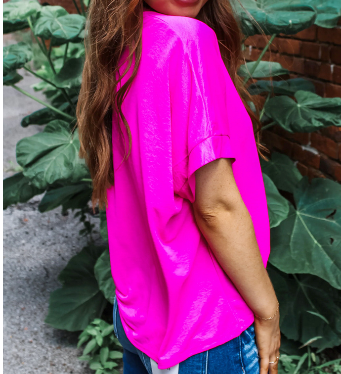 Bright pink V neck top