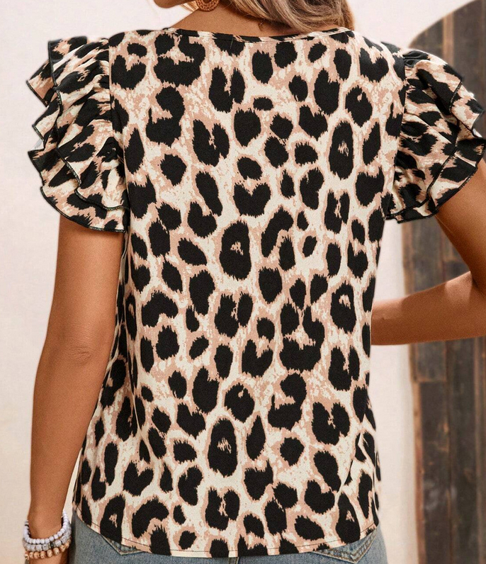 Leop Ruffle Sleeve
