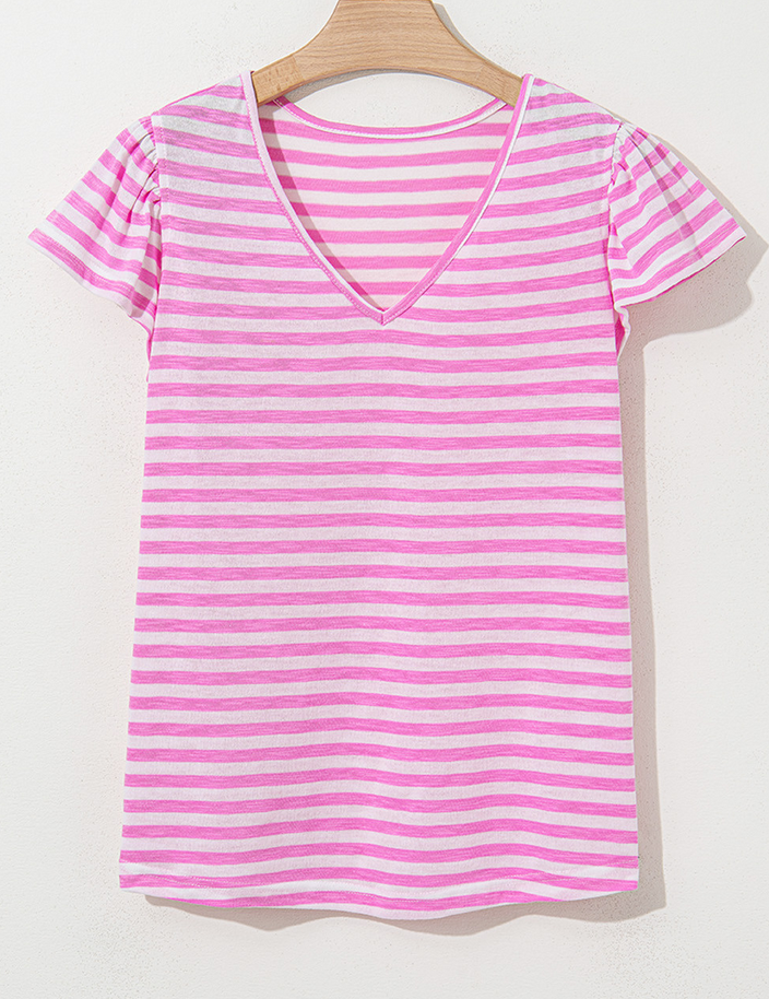 Pink stripe cap sleeve top