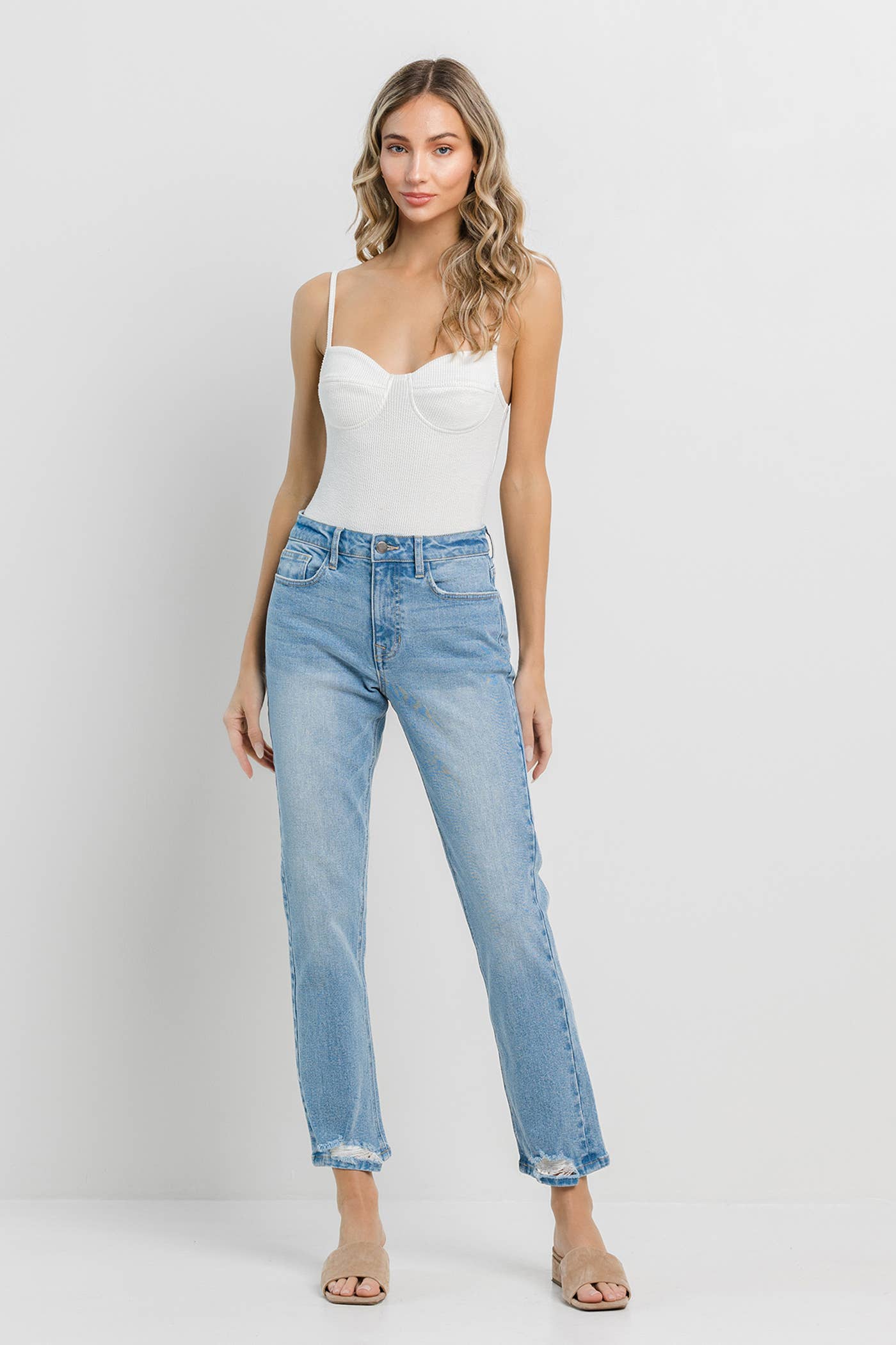 Straight with Grinded Hem: Light Denim