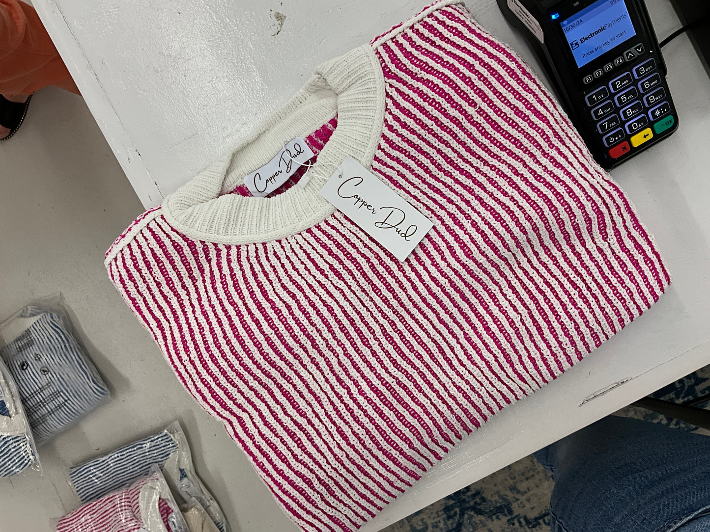 Blue\ pink striped sweater