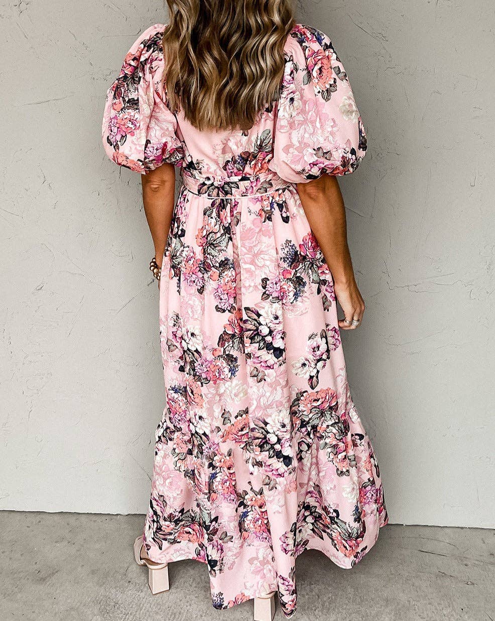 Floral High Waist Maxi Dress: / Pink