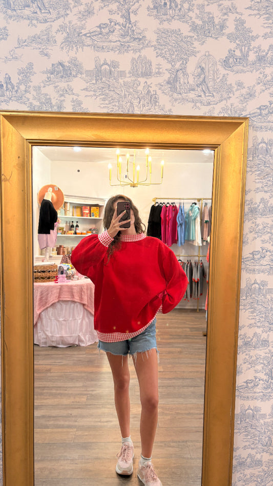Gingham Mockneck Sweatshirt
