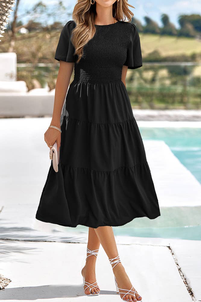 Tiered smock black maxi