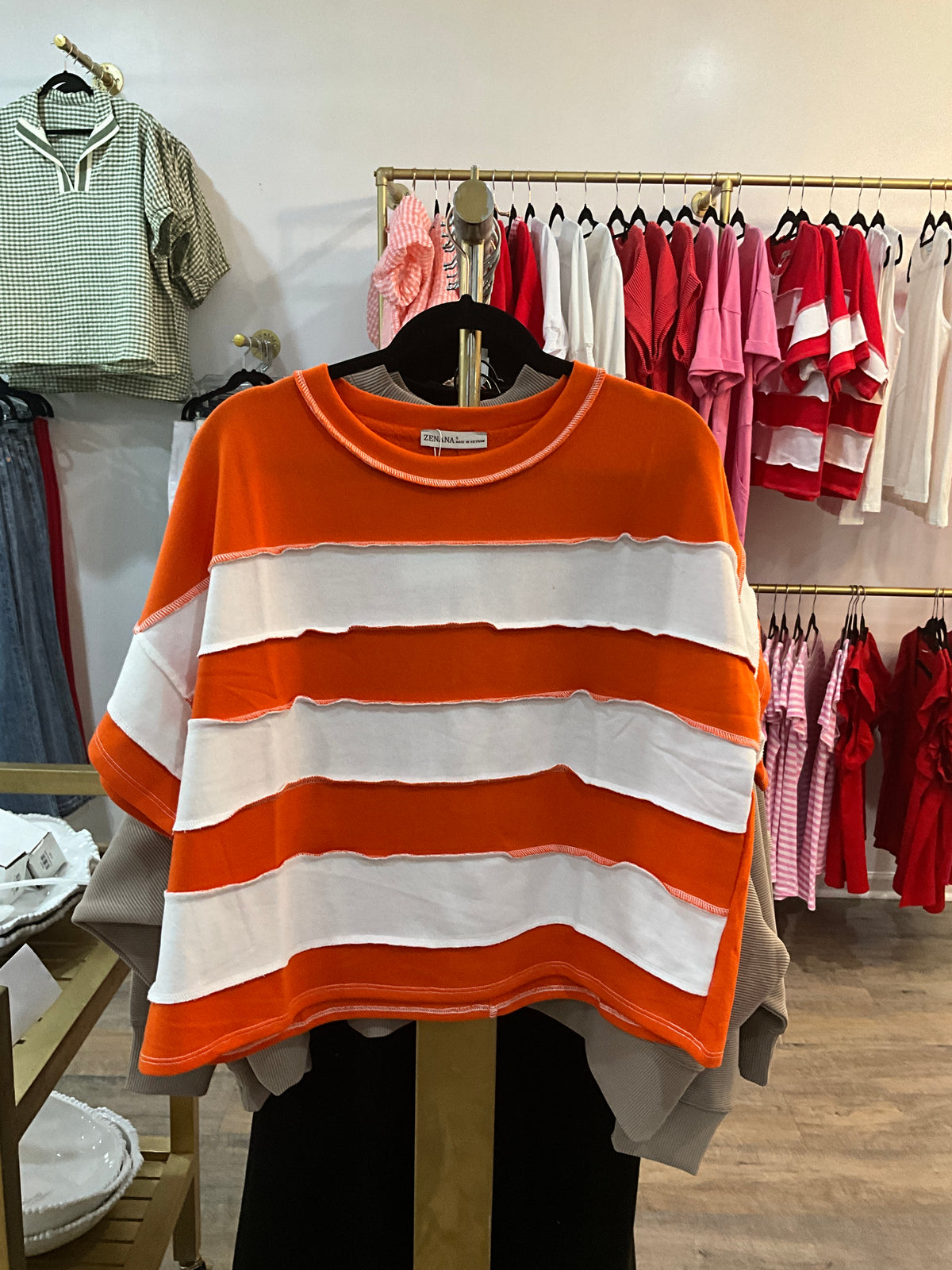 Striped solid back 3/4 sleeve