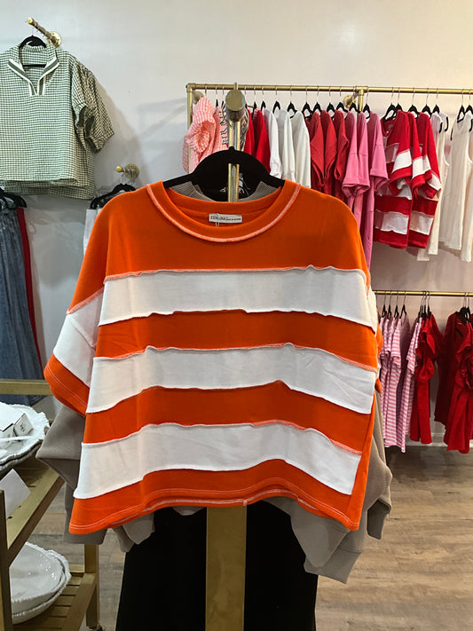 Striped solid back 3/4 sleeve