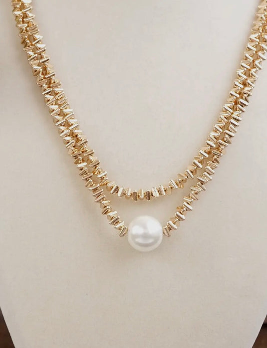 Double layer pearl bead necklace