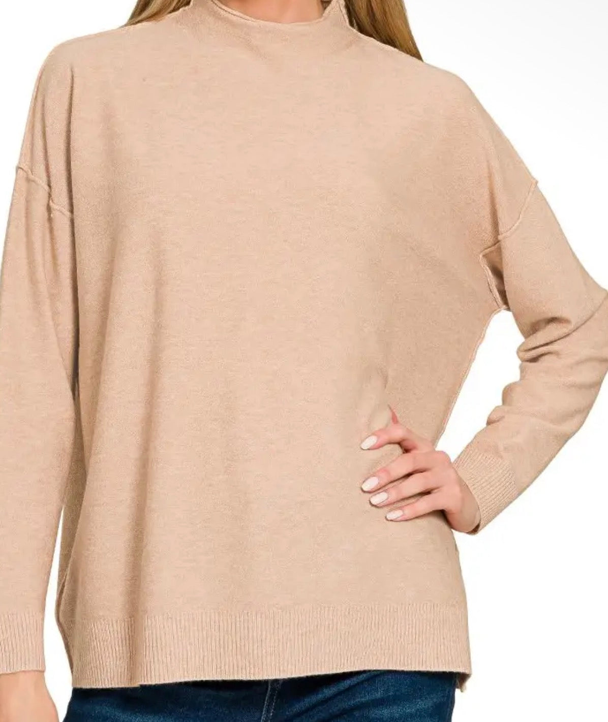 Mock neck oatmeal sweater