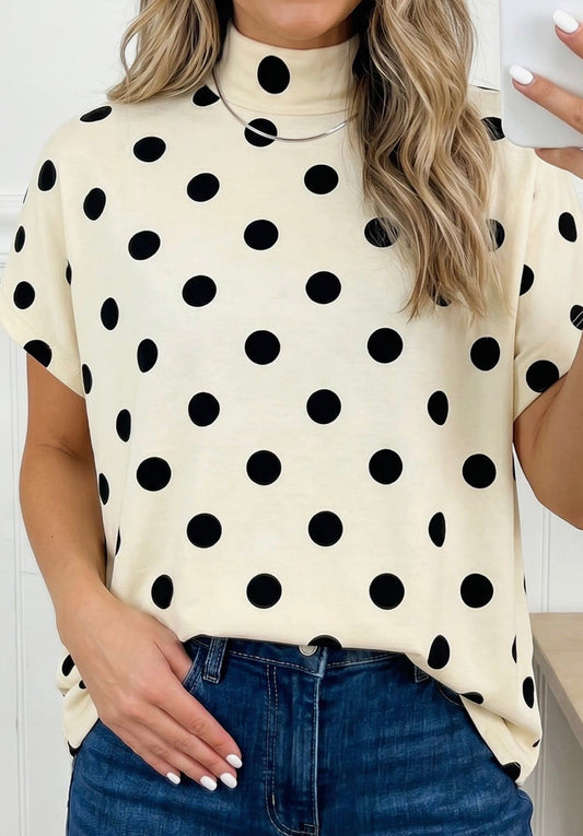 Black polka dot mock neck