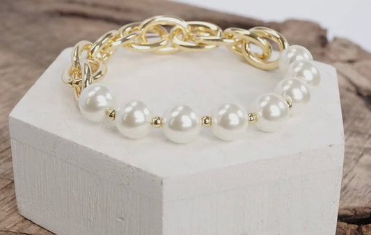 Large gold beaded pearl bracelet