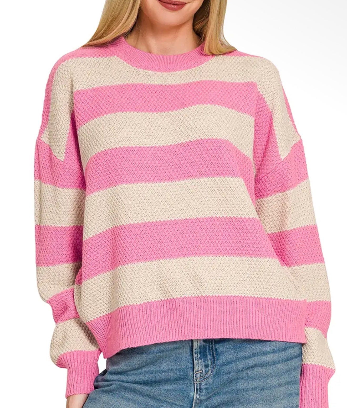 Striped drop sweater pink/white