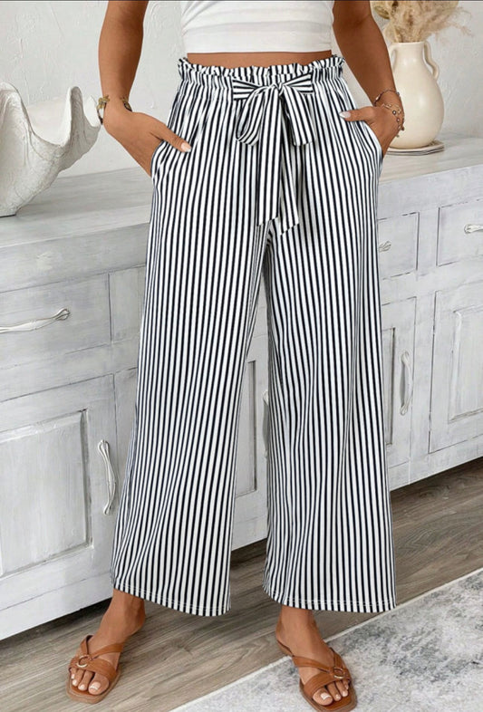 Black stripe tie pant