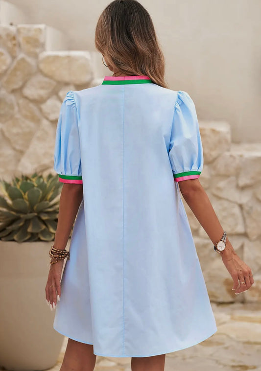 Light blue pink/green collar dress