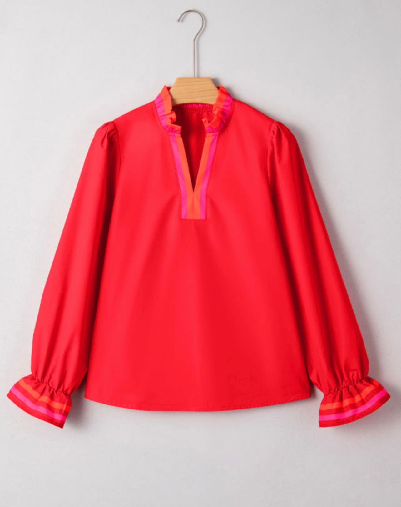 Red/pink long ruffle sleeve top