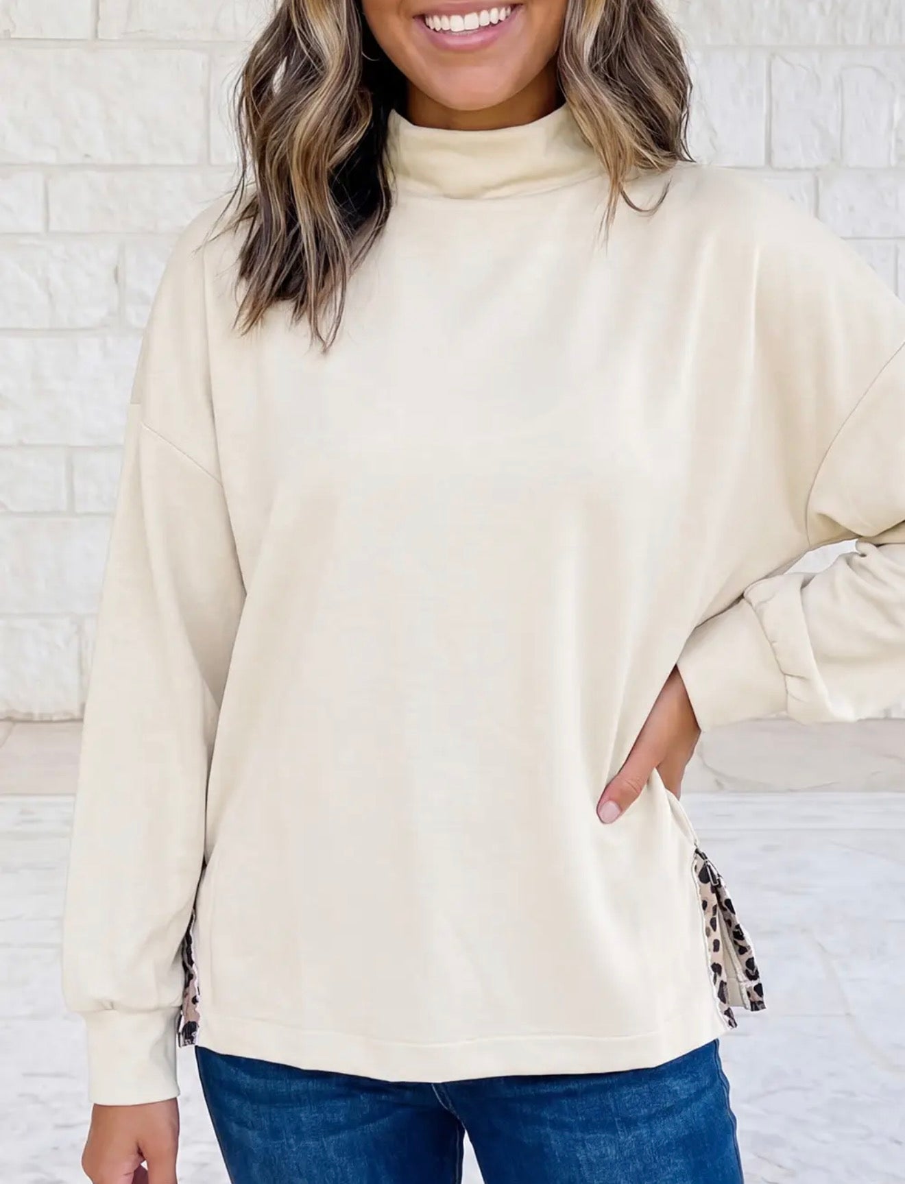 White leopard trim top