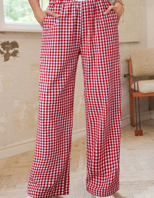 Red gingham casual pants