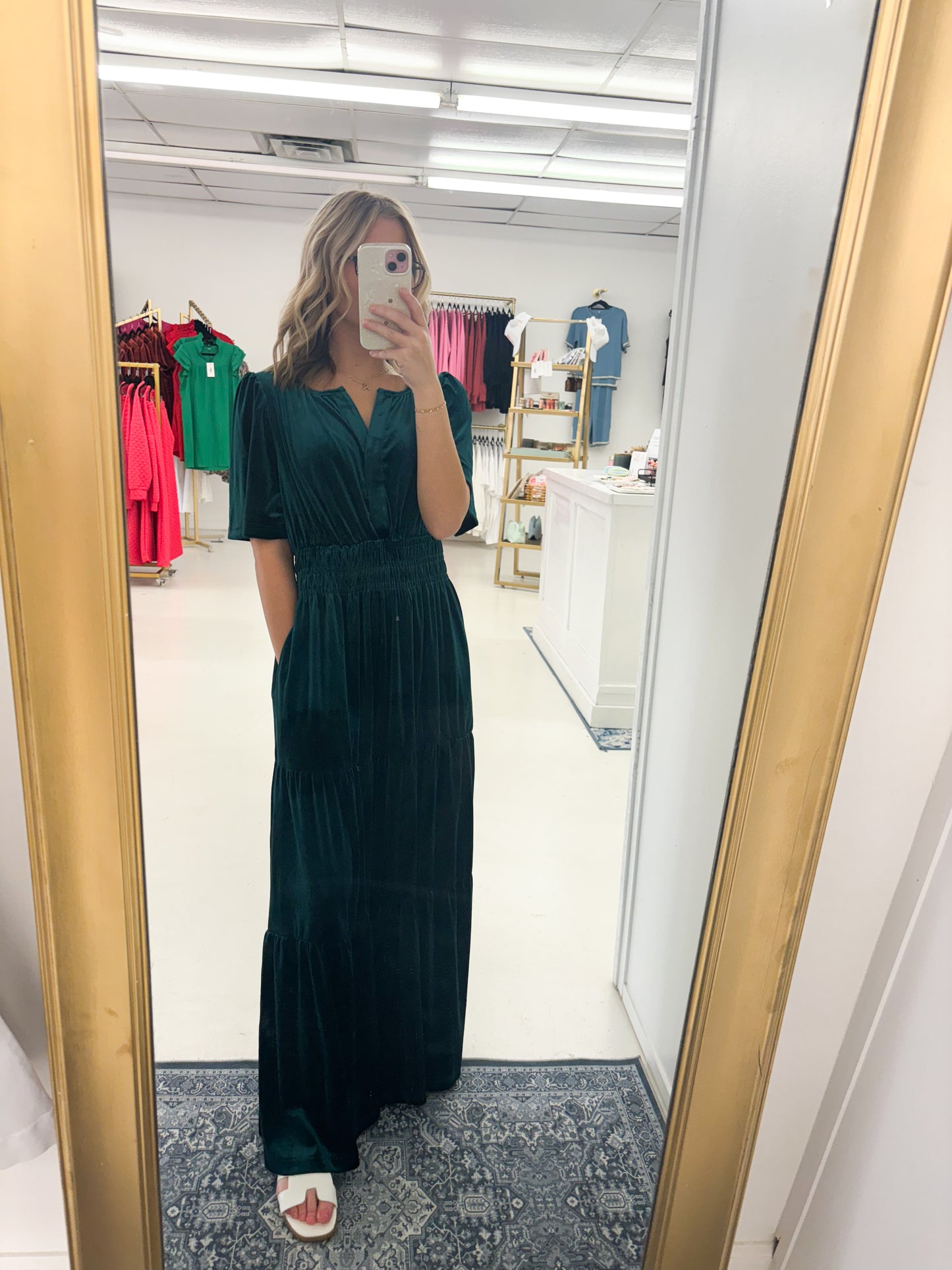 Green velvet dress