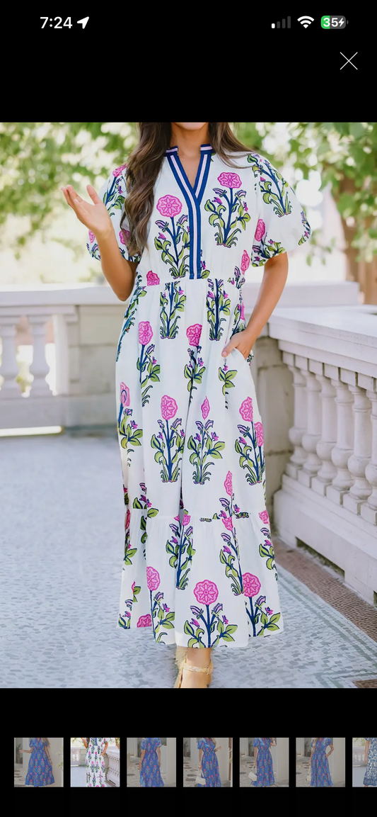 Floral Puff sleeve maxi v neck