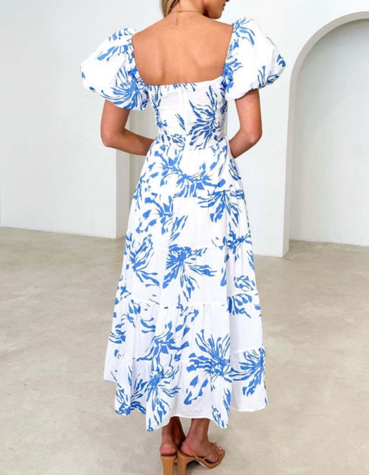 Blue floral long dress