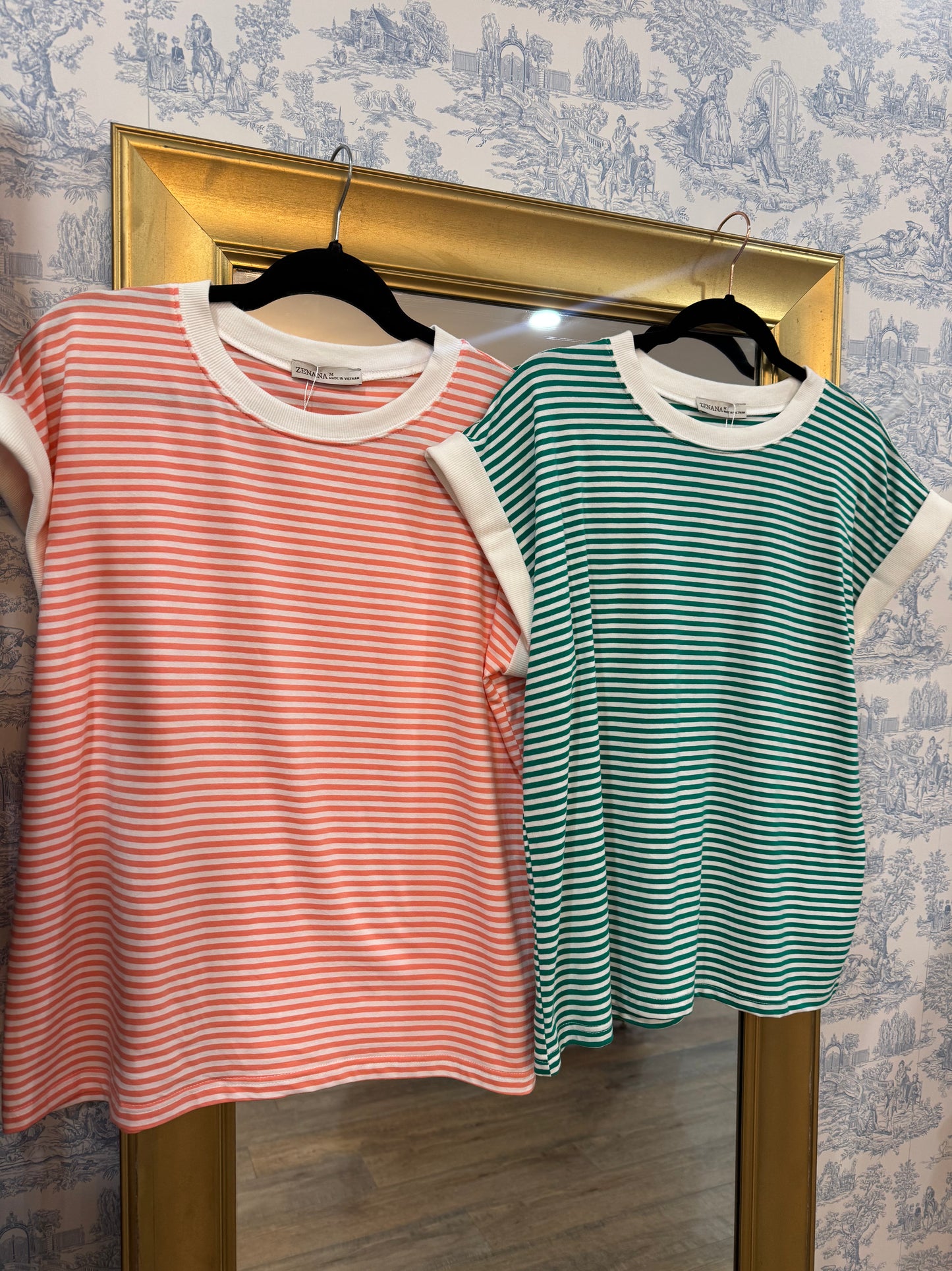 Striped cap sleeve top