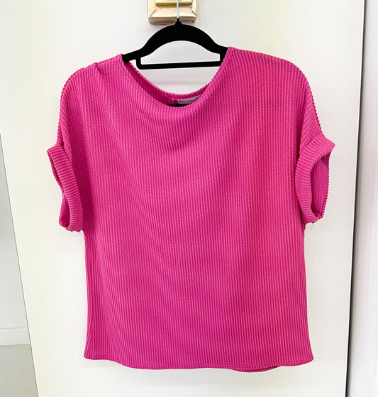 Women Casual pink scoop short Sleeve Tunic Top Loose Fit