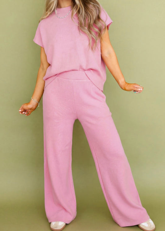 Ribbed 2 piece pink set