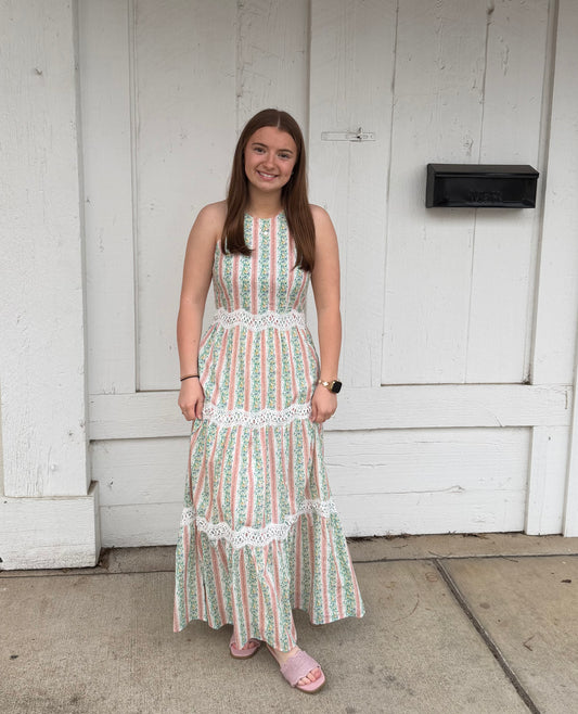 Strip long sleeveless dress