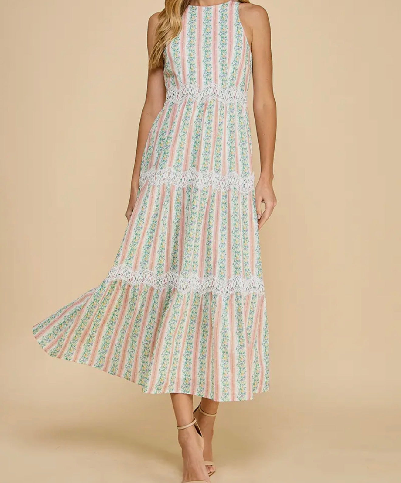 Strip long sleeveless dress
