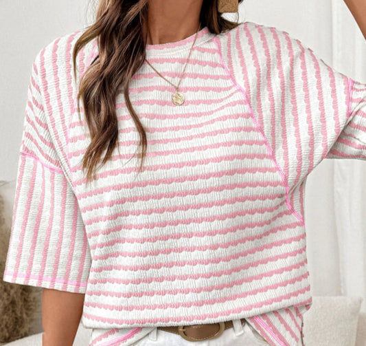 Pink stripe knit top