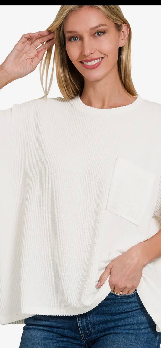 Ribbed short sle. top