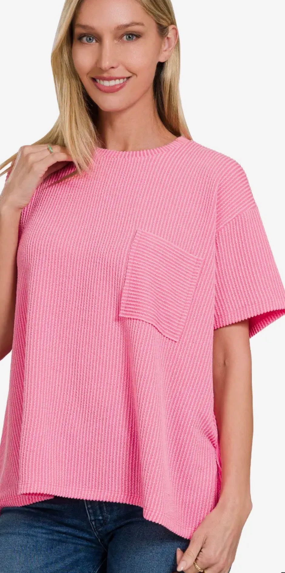 Ribbed short sle. top