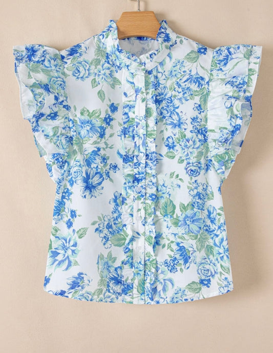 Floral print puff sleeve top