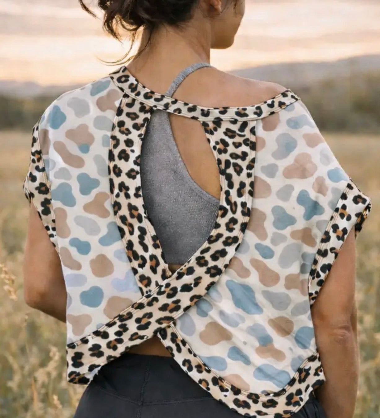 Camo open cross back top