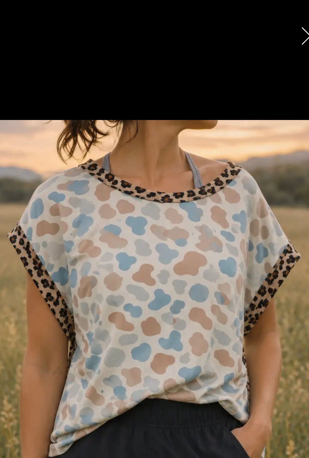 Camo open cross back top