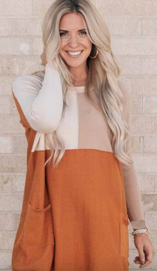 Orange/cream color block top