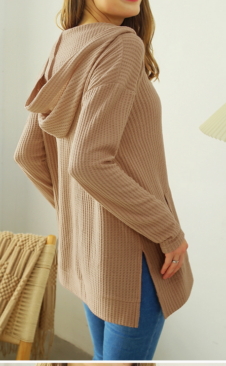 Women  Knit hooded waffle top