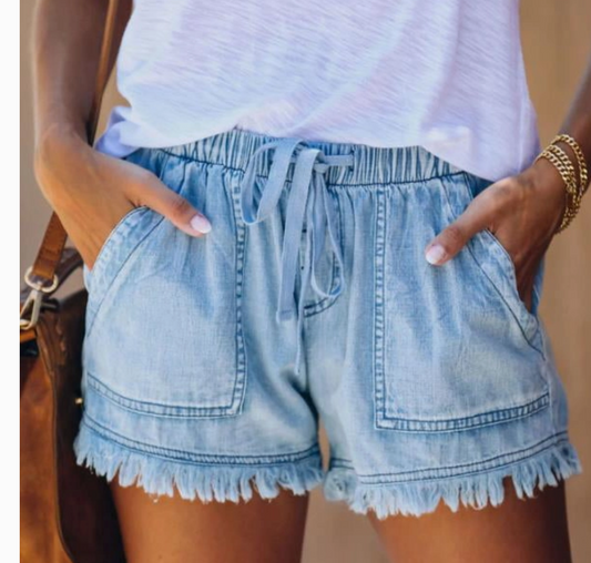 Denim Fringe Shorts