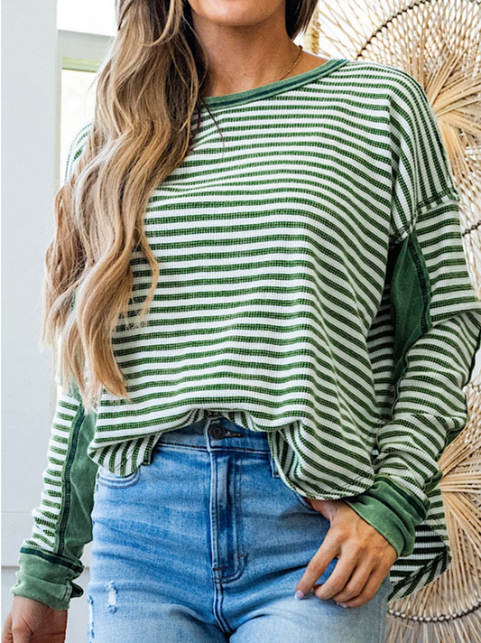 Green striped long sleeve top